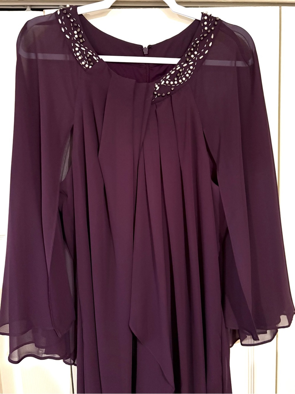 SLNY Dark Plum Beaded-Neck Evening Gown NWOT - Picture 4 of 16